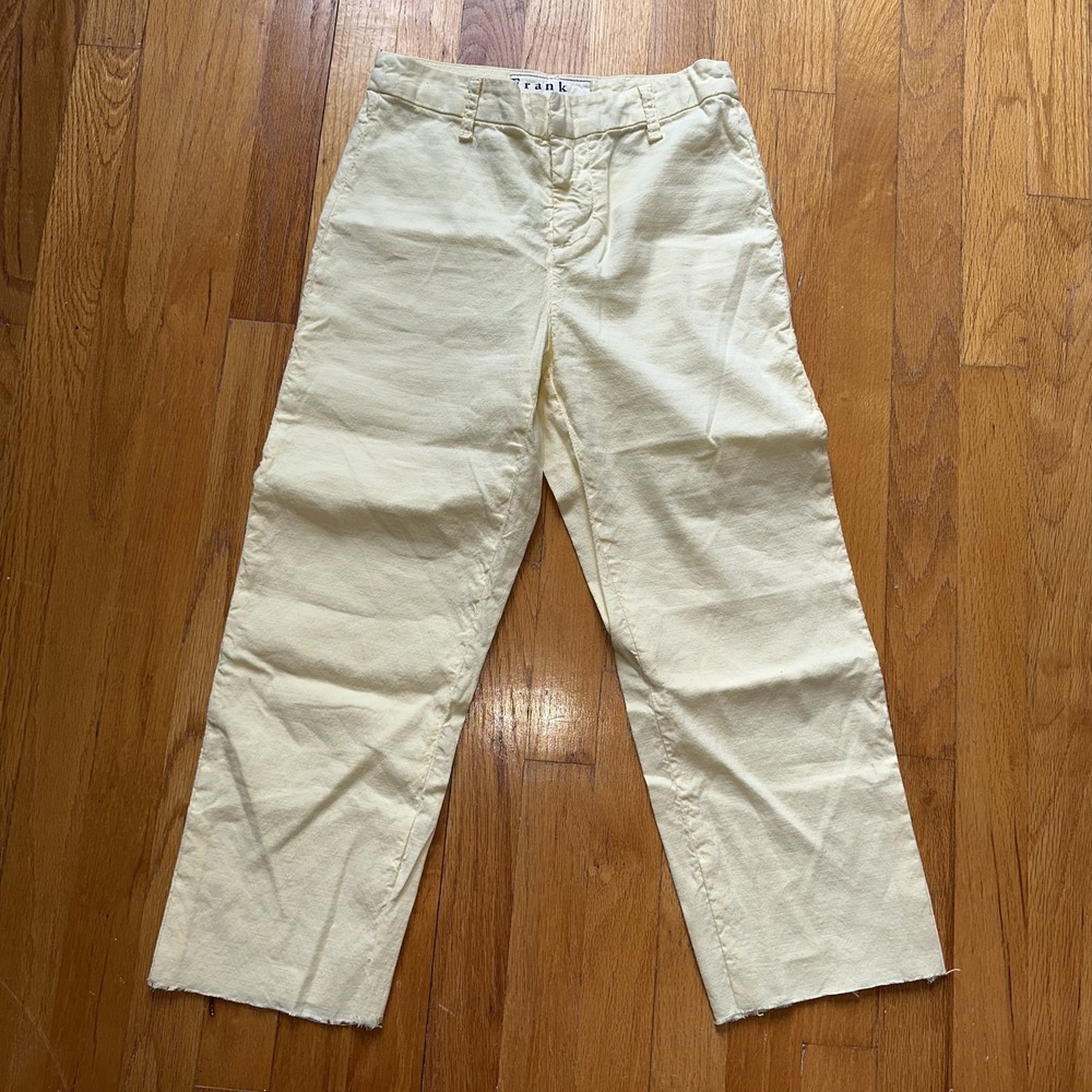 Frank & Eileen Pants 0 Butter‎ Yellow Crop Raw Hem Kinsale Linen Cotton Luxury
